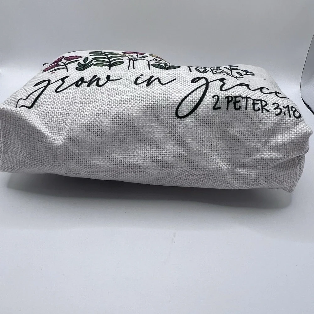 Makeup Bag Scripture 2 Peter 3:18 Grow in Grace Flower Pencil Pouch 9.5x7